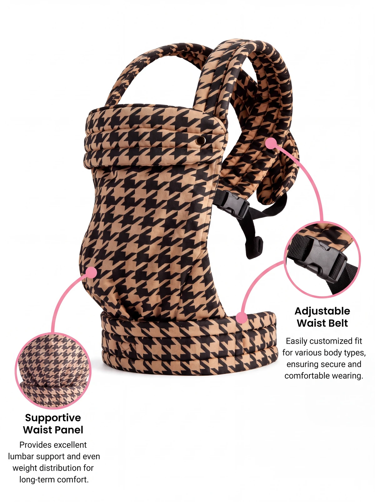 Guide to the adjustable waist belt and supportive waist panel