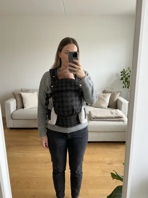 Customer wearing the Maison Philipa carrier